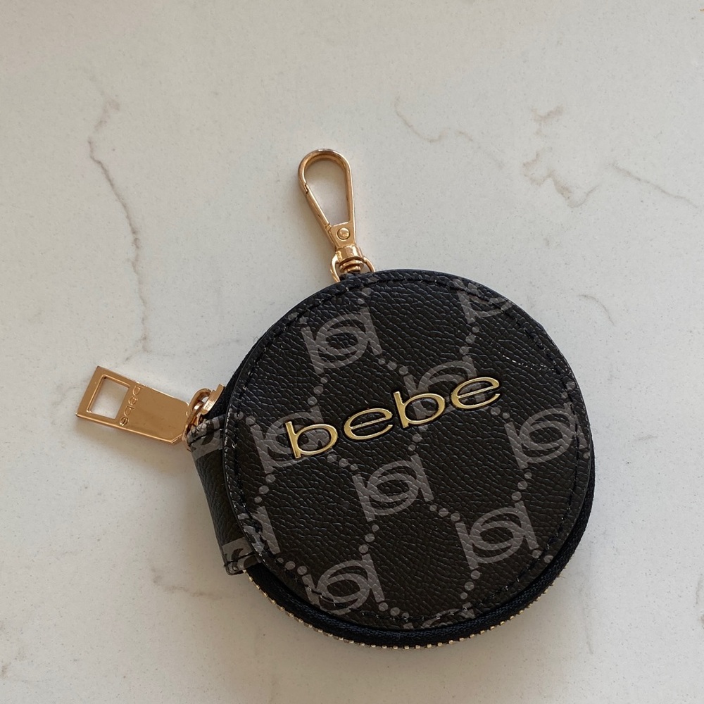 Bebe Black and Gold Round Coin Pouch